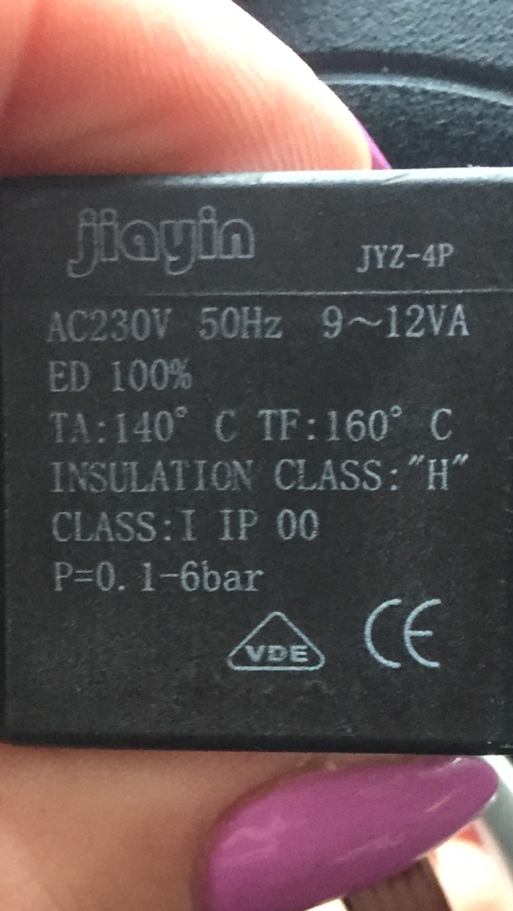 Tabliczka znamionowa elektrozaworu Jiayin JYZ-4P do żelazka Philips