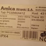 Wymiana łożysk i krzyżaka w pralce Amica - tabliczka znamionowa PC 5560A412