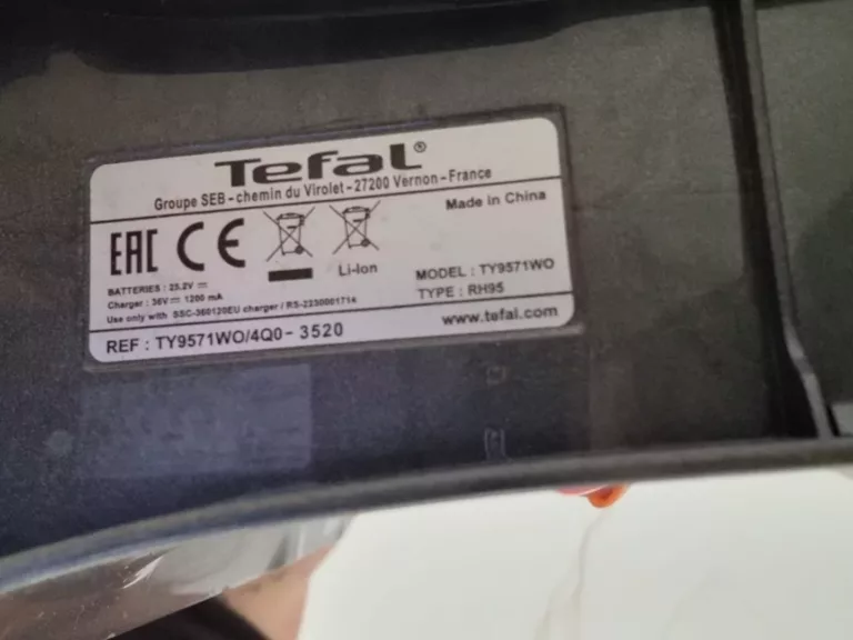 Tabliczka znamionowa odkurzacz Tefal Air Force 360 TY9571WO/4Q0