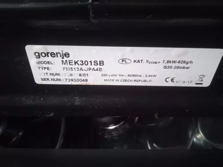Tabliczka znamionowa piekarnika Gorenje MEK301SB FM513A-JPA4B