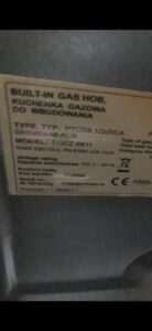 Tabliczka znamionowa kuchenki gazowej Amica PGCZ 6411