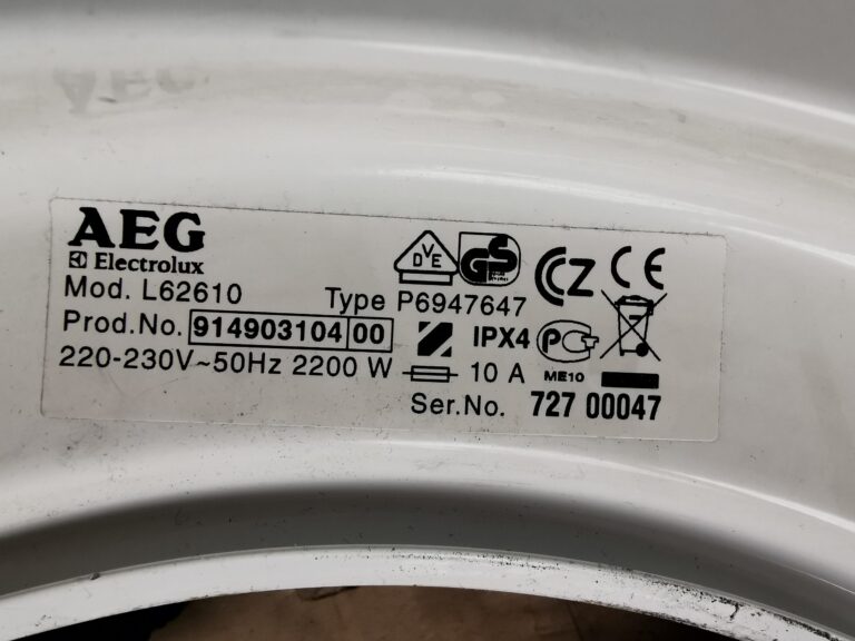 Tabliczka znamionowa pralki AEG L62610