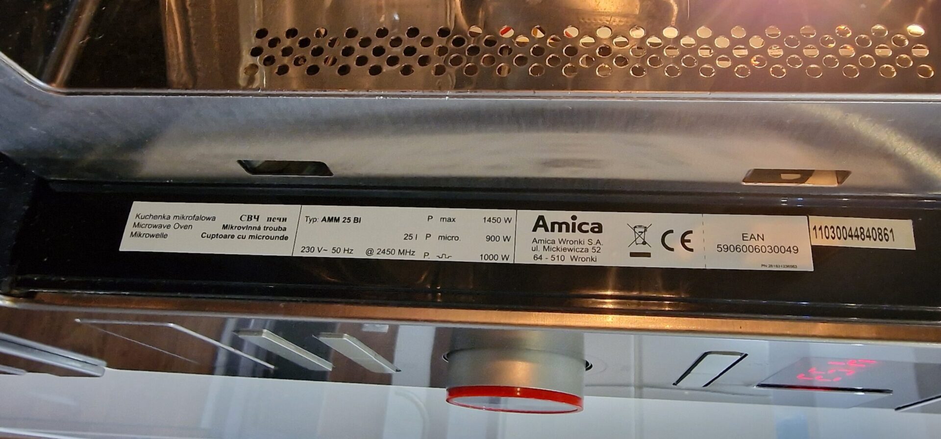 Tabliczka znamionowa mikrofalówki Amica Integra AMM 25 BI