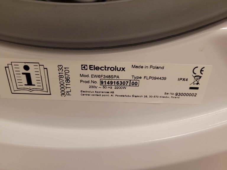 Tabliczka znamionowa pralki Electrolux EW6F348SPA FLP094439