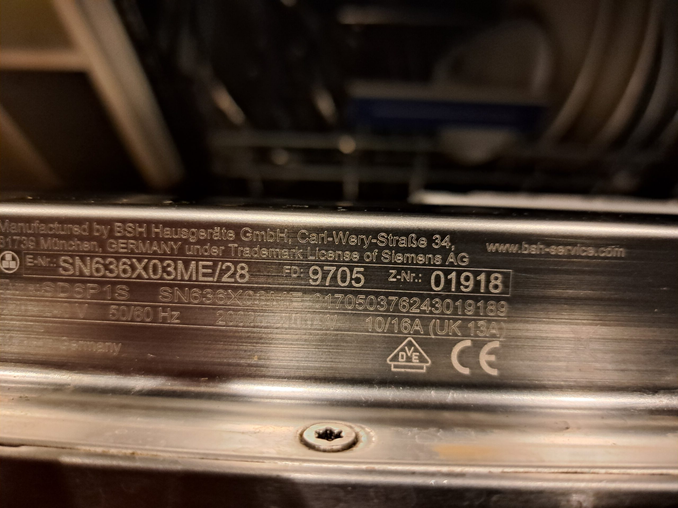 Tabliczka znamionowa zmywarki Siemens SN636X03ME/28