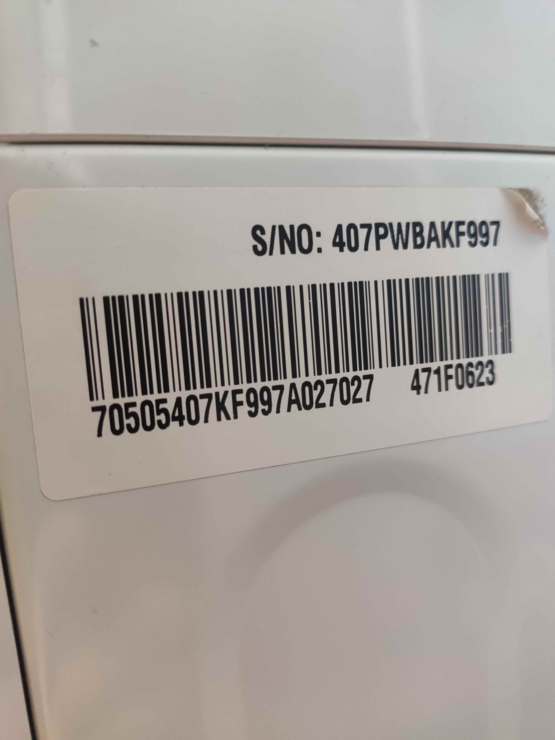 Numer seryjny - oznaczenie na pralce LG F10B8ND1 F10B8NDWA1.ABWQEPL