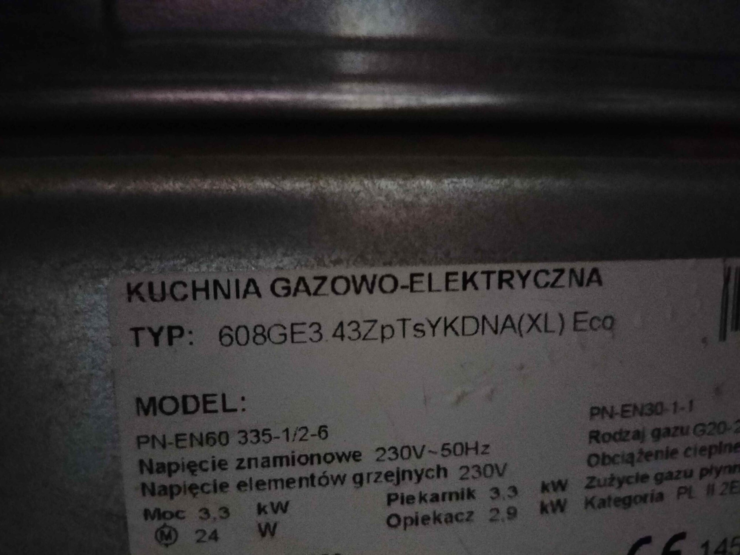 Tabliczka znamionowa kuchenki gazowo-elektrycznej Amica 608GE3.43ZPTSYKDNA(XL) ECO