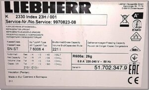 Tabliczka znamionowa lodówki Liebherr K 2330-23H 001 9970823-08