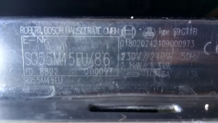 Tabliczka znamionowa zmywarki Bosch SGI55M45EU/86