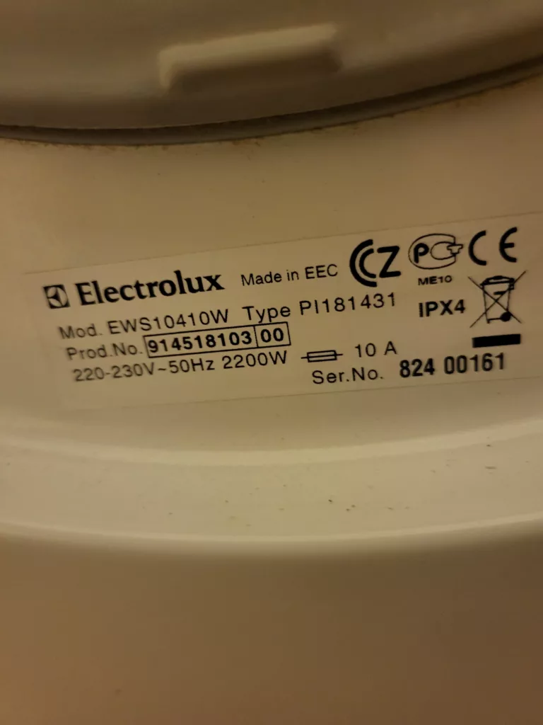 Tabliczka znamionowa pralki Electrolux EWS 10410 W PNC: 914518103-00