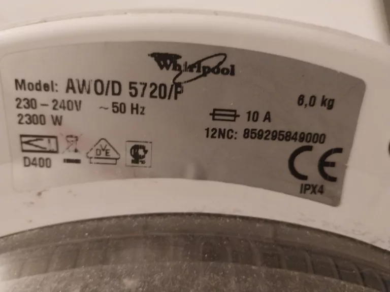 Tabliczka znamionowa pralki Whirlpool AWO/D 5720/P 859295849000