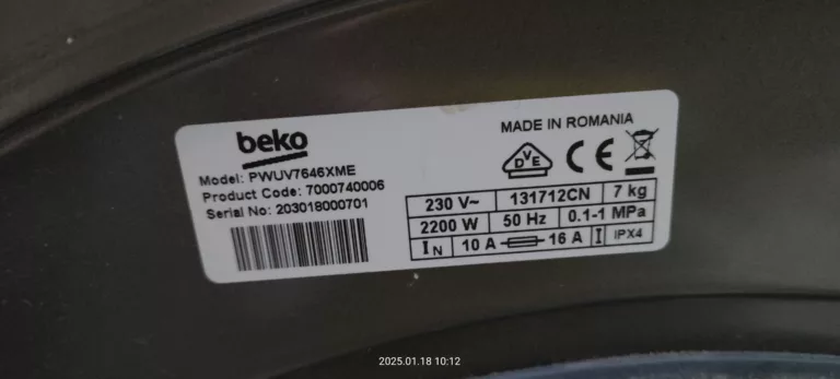 Tabliczka znamionowa pralki Beko PWUV7646XME PL