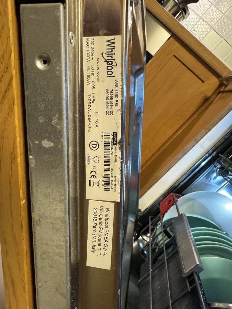 Tabliczka znamionowa zmywarki Whirlpool DWL-DEA701B