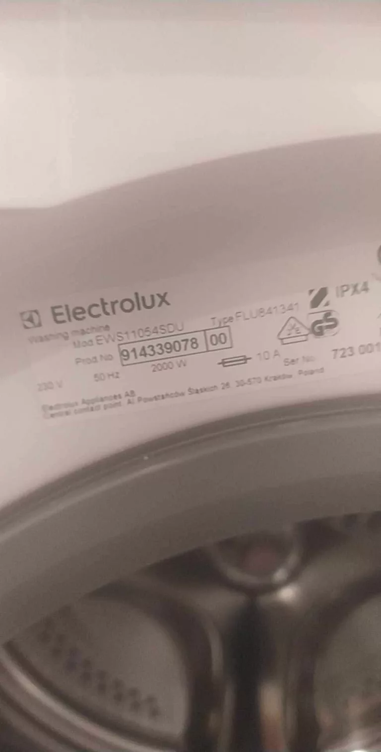 Tabliczka znamionowa pralki Electrolux EWS11054SDU