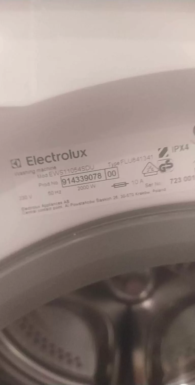 Tabliczka znamionowa pralki Electrolux EWS11054SDU
