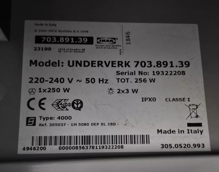Tabliczka znamionowa okapu Ikea Underverk 703.891 39 3050520993
