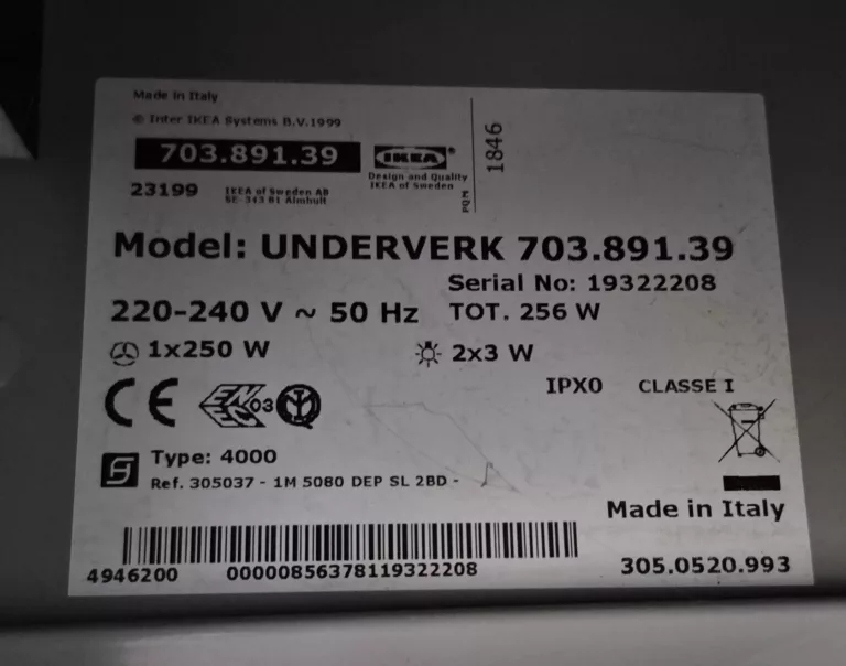 Tabliczka znamionowa okapu Ikea Underverk 703.891 39 3050520993