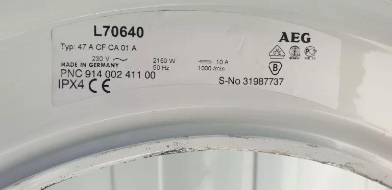 Tabliczka znamionowa pralki AEG L70640 PNC 914 002 411 00