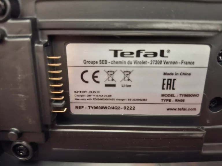 Tabliczka znamionowa odkurzacza pionowego Tefal X-Force Flex TY9690WO-4Q2