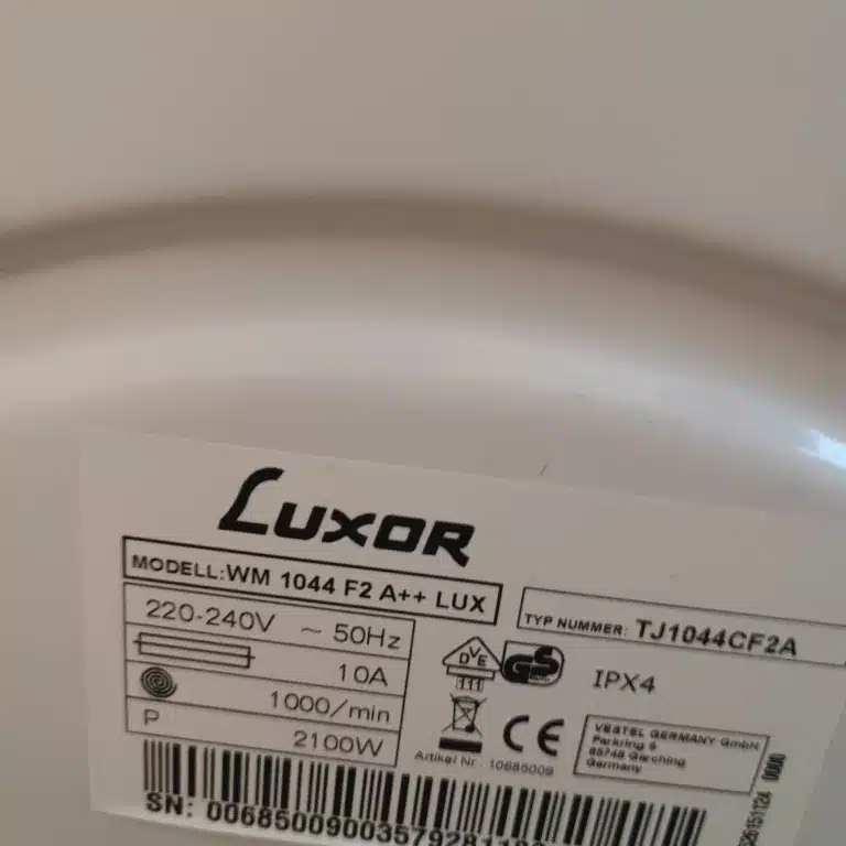Tabliczka znamionowa Vestel Luxor WM1044F2A++LUX