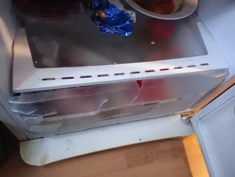 Zniszczony front szuflady na warzywa do lodówki Indesit TAAN3