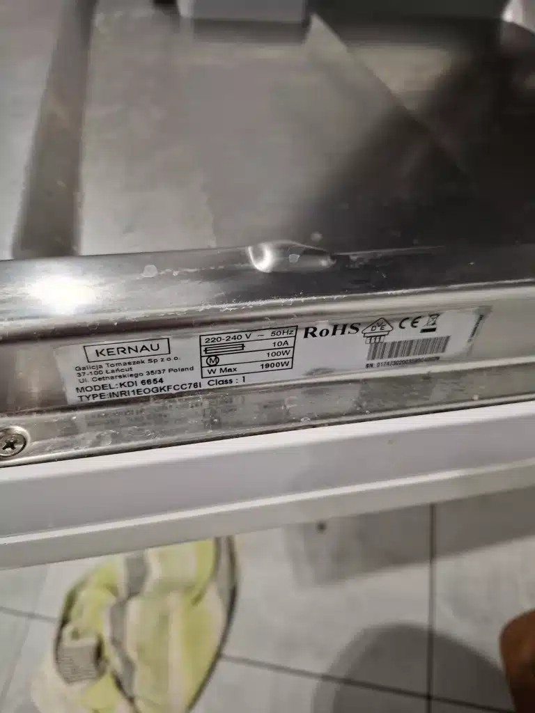 Zmywarka Kernau KDI 6654 - tabliczka znamionowa